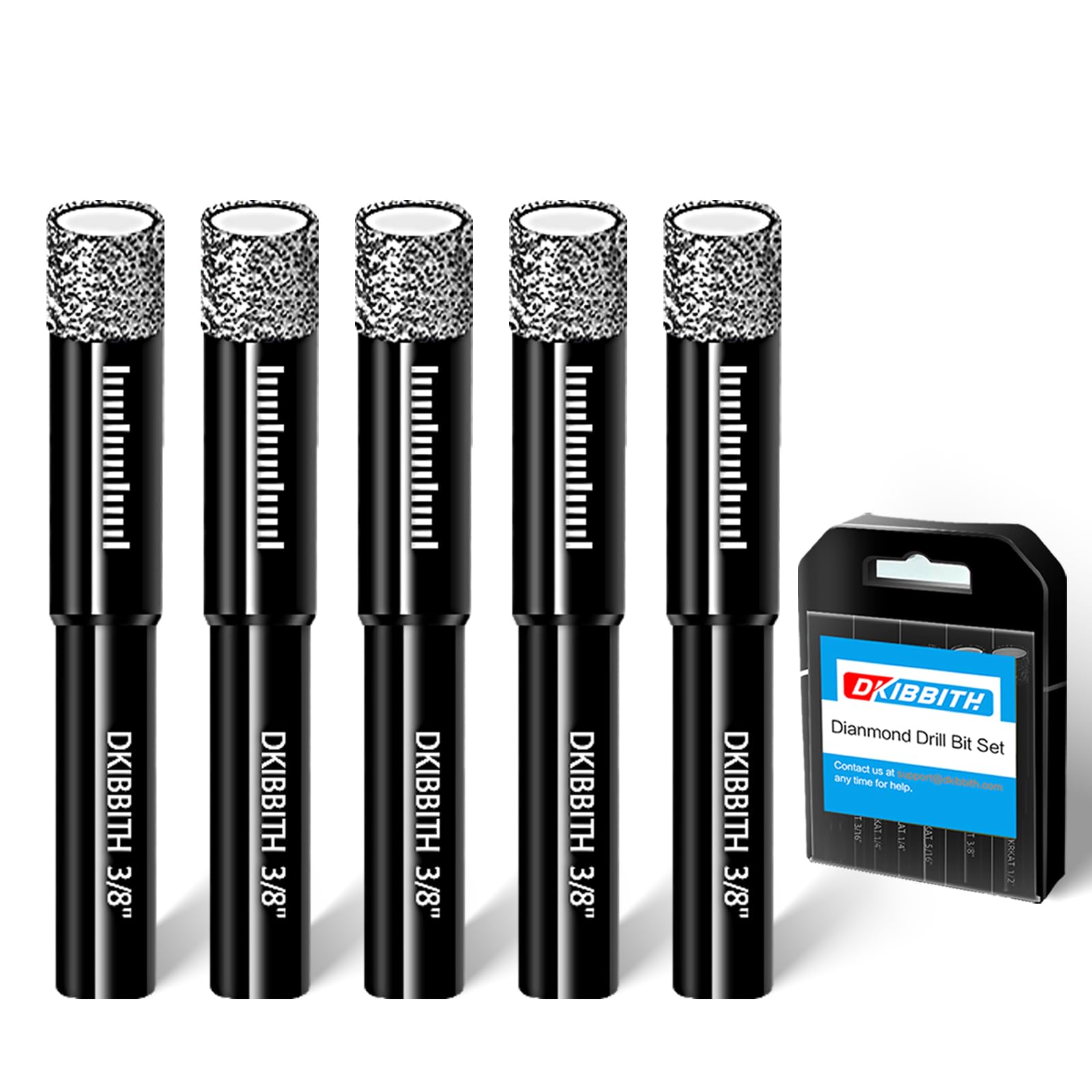 Photo 1 of 5-Pack 3/8" Dry Diamond Core Drill Bits Set, 10mm Tile Drill bits for Ceramic Porcelain Marble Granite Tile Stone Glass Brick, Integrated Coolant for Fast Dry Drilling, Round Shank, with Storage Case