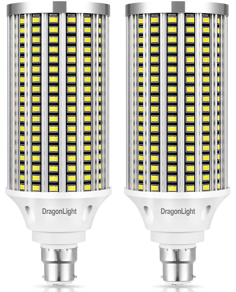 DragonLight Newest Super Bright 60W B22 Bayonet Cap LED Corn Light Bulbs (200 Watt Metal Halide/HID/HPS Replacement) - 6000K Daylight 7200 Lumens, Pack of 2 — image 1