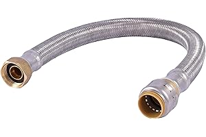 SharkBite Max 3/4 Inch x 3/4 Inch FIP x 18 Inch Stainless Steel Braided Flexible Water Heater Connector, Push to Connect Brass Plumbing Fitting, PEX Pipe, Copper, CPVC, PE-RT, HDPE, UR3088FX18