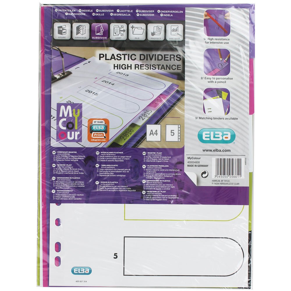 Oxford myColour A4 Plastic Index Blank 5 Sheets 5 Pieces