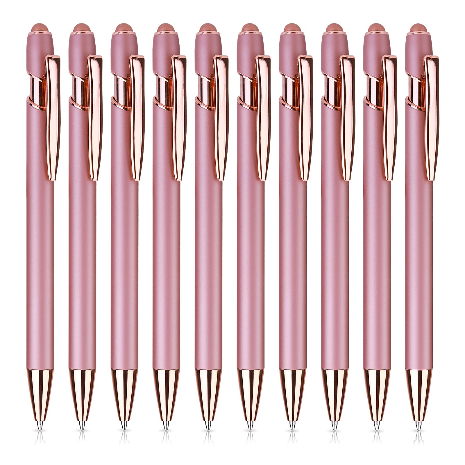 COBEE Rose Gold Ballpoint Pen with Stylus Tip, 10 PCS 1.0mm 2 in 1 Retractable Ball Point Pens Black Ink Metal Pen Medium Point Writing Pen Stylus Pen for Touch Screens School Office Gift Supplies