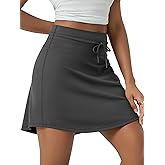 ODODOS Women's Drawstring Tie Daily Skirts Long 17" - Built-in Shorts Athletic Golf Tennis Skorts with Ball Pocket