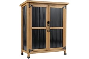 Ketive Outdoor Storage Cabinet, Wood & Metal Small Storage Shed with Weather-Resistant Asphalt Roof, Double Lockable Doors & Removable Shelves for Porch, Patio, Garden, Backyard, 32" x 13" x 40"