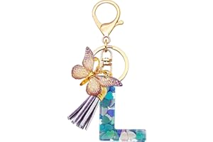 TTYY Initial Letter Keychains for Girls Women Pink Purple Green Cute Butterfly Heart Keychain for Backpack School Bag