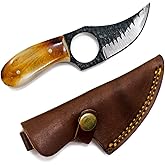 Titan International Knives Skinning Knife Carbon 1080 Steel | Small Handmade Hunting Fixed Blade | Burnt Bone Handle Knife with Leather Sheath | 3 Inch Blade Outdoors Camping Gear