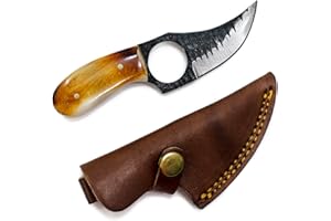 Titan International Knives Skinning Knife Carbon 1080 Steel | Small Handmade Hunting Fixed Blade | Burnt Bone Handle Knife with Leather Sheath | 3 Inch Blade Outdoors Camping Gear