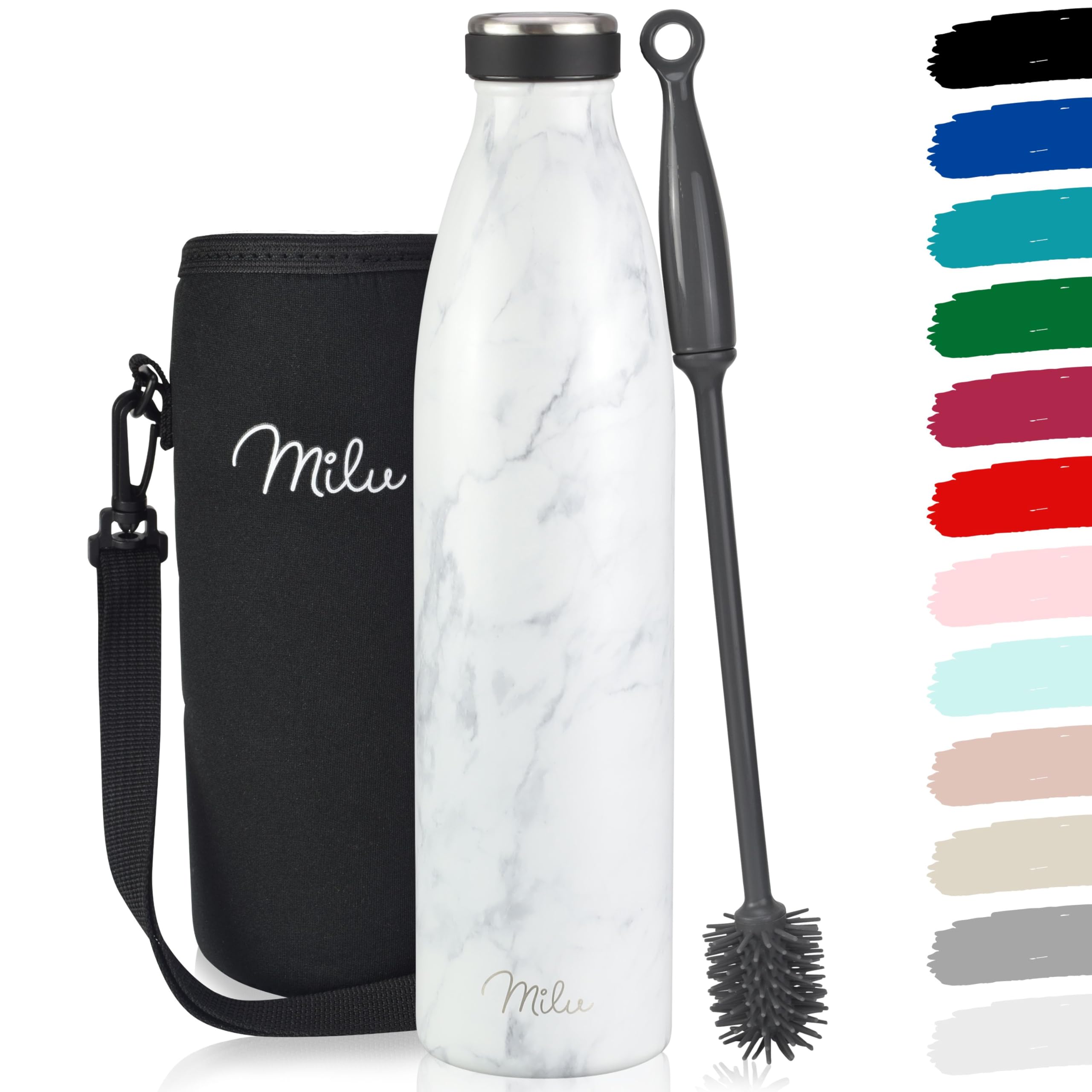Milu Stainless Steel Drinking Bottle 1000 ml - Insulated Thermo Flask for Water - Leak Proof, Insulated and Double Walled, Carbonated (Marble, 1L) — image 1