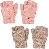 Flammi Women's Warm Knitted Fingerless Gloves Convertible Mittens