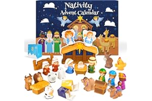 COOLTUNE Nativity Advent Calendar 2024 Kids, Christmas Story Nativity Playset Christian Advent Calendar for Toddlers, Kids, Boys, Girls, 25pcs Nativity Scene Set Toys for Children Ages 1 2 3 4 5 6+
