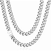FANCIME Gifts for Men Miami Cuban Link Chain for Men Hip Hop Cuban Chain White Gold Plated Stainless Steel 7mm/9mm/11mm Width, 20"-24", Waterproof & Tarnish-Free