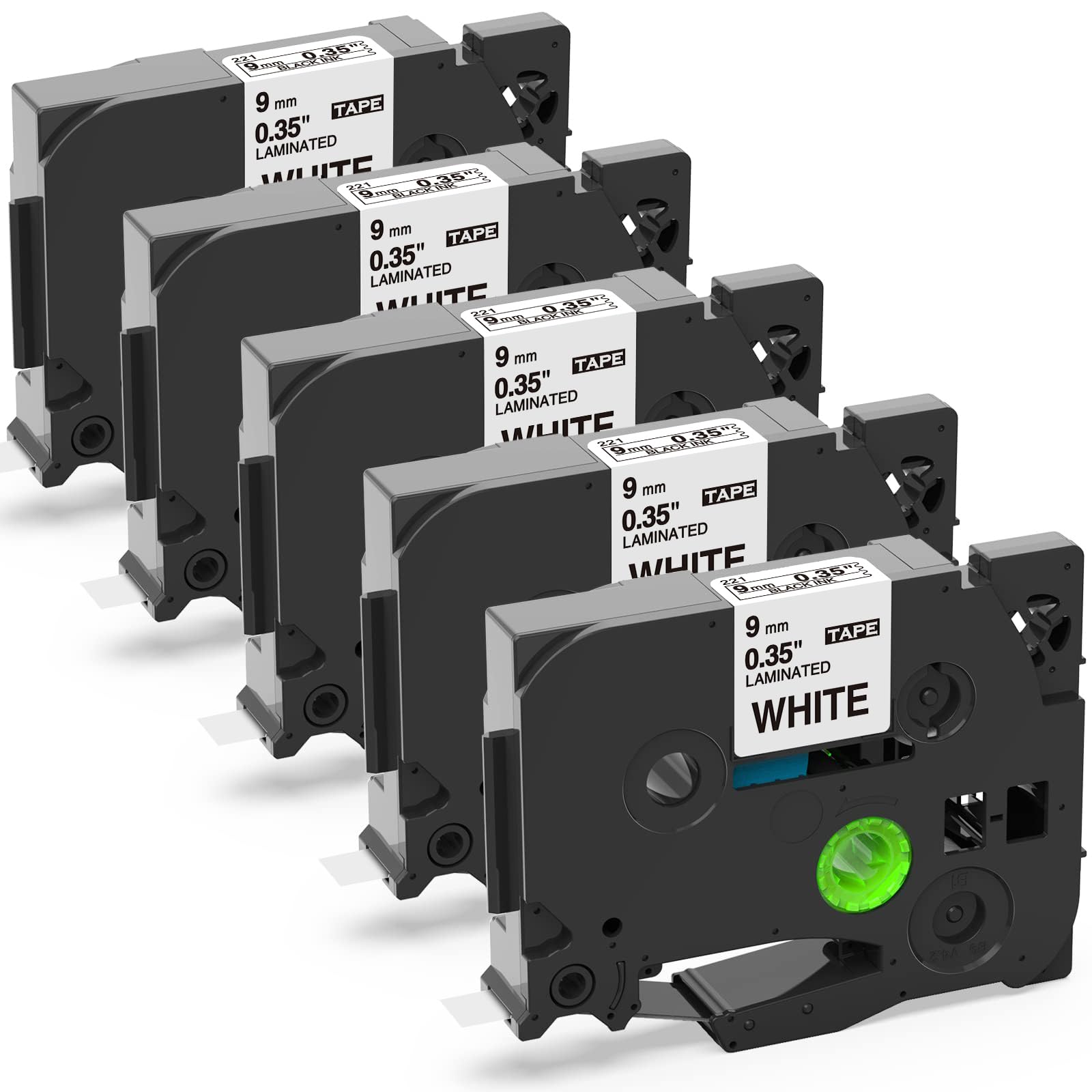 Replacement for Brother TZe-221 TZe221 P Touch Label Tape 9mm TZe TZ Tape 9mm 0.35'' Laminated White for PT-H110 PT-E110 PT-H100R PT-H108 PT-H101C PT-H200 PT-1000 Label Makers, 5-Pack