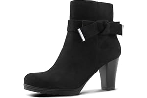 mysoft Women's Booties with Heel, Chunky Stacked Heel Zipper Ankle Boots for Ladies