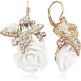JNONL Dainty Bohemian Creative Alloy Rhinestone Resin Rose Flower Butterfly Dangle Drop Earrings Unique Butterfly Flower Three-Dimensional Lever Earrings for Women Wedding Jewelry Gifts