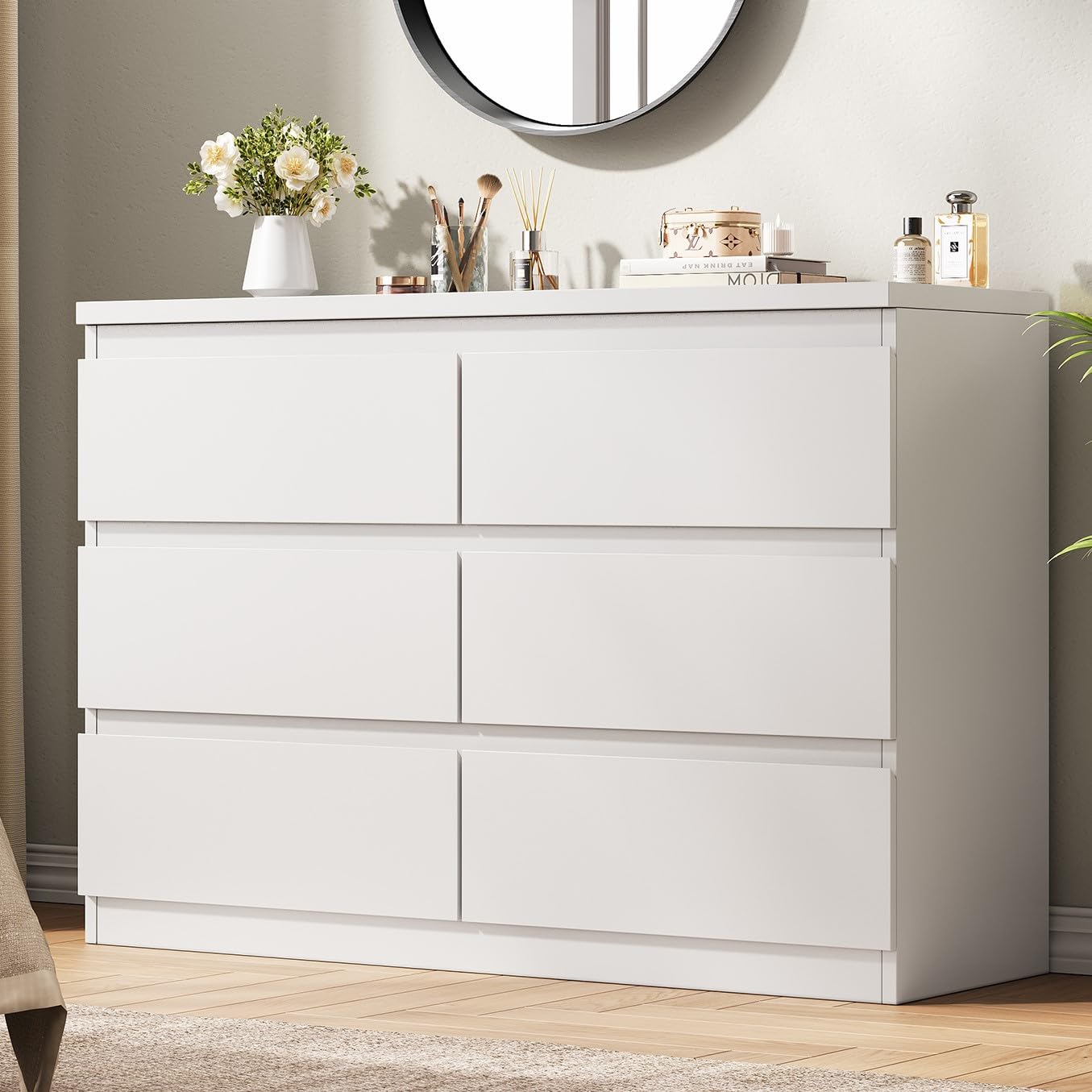 Photo 1 of ** USED**Jocoevol White 6 Drawer Dresser for Bedroom, 15.3" D x 47.2" W x 32.3" H in Simply Modern Chest of Drawers, Wood Storage Double Dresser with Deep Drawers for Living Room, Hallway Entryway, White