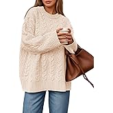Saodimallsu Womens Cable Knit Sweater Oversized Long Sleeve Chunky Knit Crew Neck Fall Pullover Sweaters Top