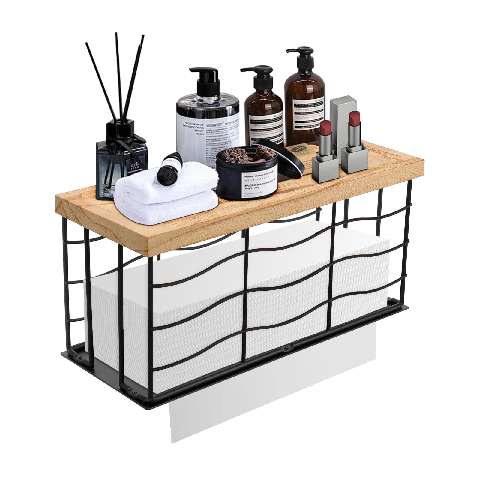 Photo 1 of Siyzda Paper Towel Dispenser, Metal Paper Towel Holder with Wood Lid, Commercial Napkin Dispenser, Tri-Fold Paper Towel Stand for Home Bathroom Kitchen, Wall Mounted & Countertop (Matte Black)