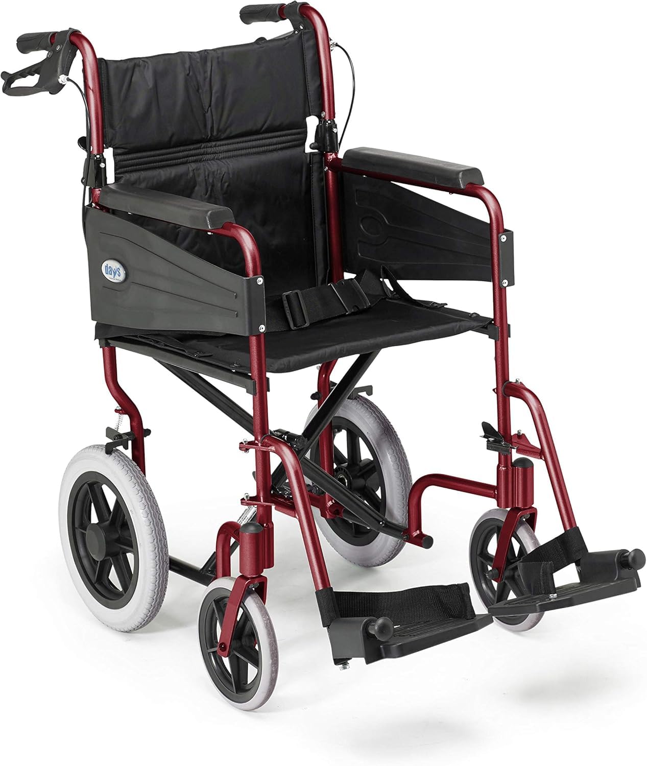 Days Lightweight Wheelchair for Adults, Escape Folding Wheelchairs, Compact Wheel Chair with Adjustable Footrests, Attendant Propelled, Padded Seat - Standard, Ruby Red