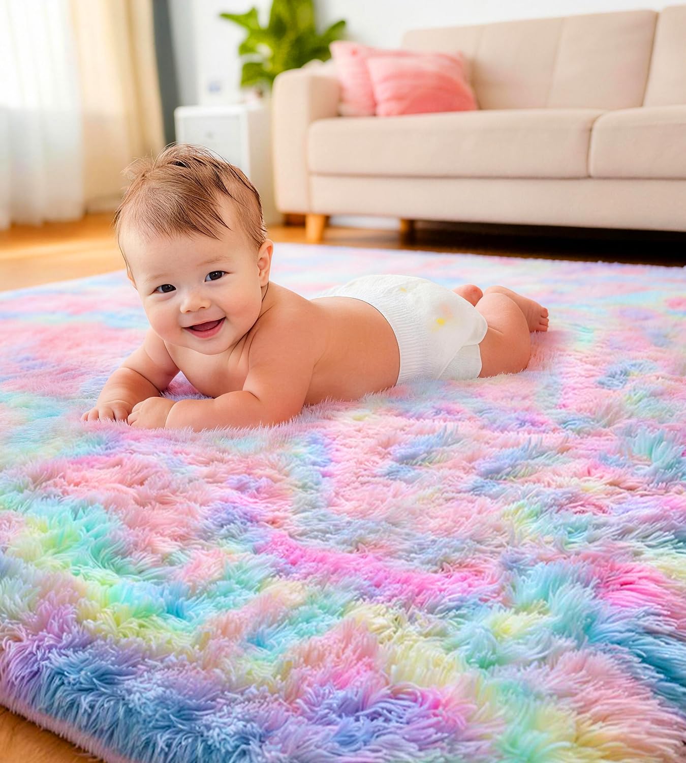 MARATIP Hallway Runner Rug 080 x 150 cm Rainbow Washable Anti Slip Fluffy Shaggy Rugs — image 1