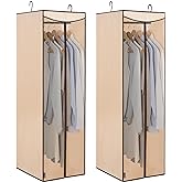 STORAGE MANIAC 2-Pack Hanging Garment Bag Zipper Cover with Sealed Clear Window, Long Garment Cover for Closet Storage Wardrobe Clothes Protector, Large Garment Storage Bag for Dresses,Suits, Beige