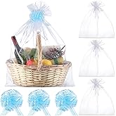 Zeyune 3 Sets Oversized White Organza Bags 24 x 30 Inch Extra Large Drawstring Organza Bags with Pull Bow Mesh Drawstring Gifts Pouches Gift Basket Wrapping Pouches for Mother's Day Wedding(Blue)