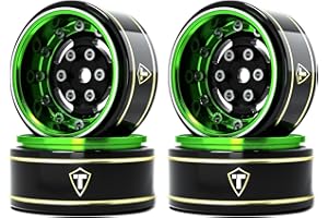 TREAL 1.0 Beadlock Wheels Deep Dish Rims (4P) for SCX24 AX24 FCX24 TRX4M 1/24 1/18 Crawler Car-Type F(Green)