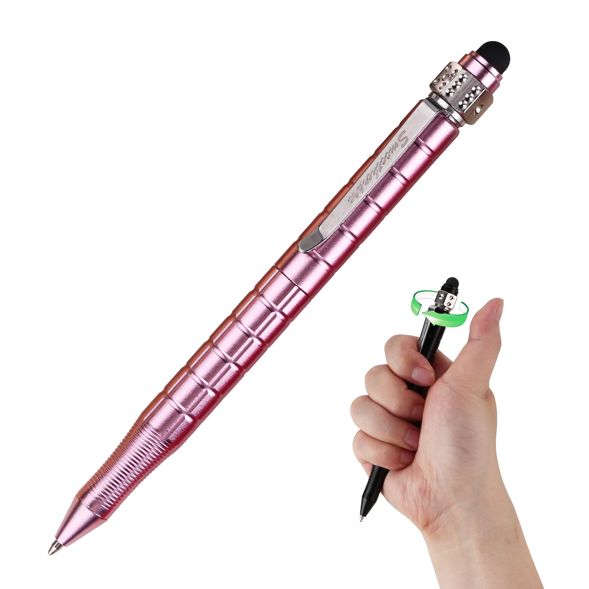 SMOOTHERPRO Stylus Ballpoint Pen | Retractable Spinner Pen | Compatible with Parker Refill | for EDC Office School (FSA01P) | Pink