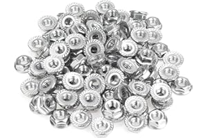 HELIFOUNER 100 Pieces 1/4”-20 Flange Nuts, Serrated Flange Hex Lock Nuts Assortment Kit, 304 Stainless Steel (18-8), Bright Finish, Coarse Thread