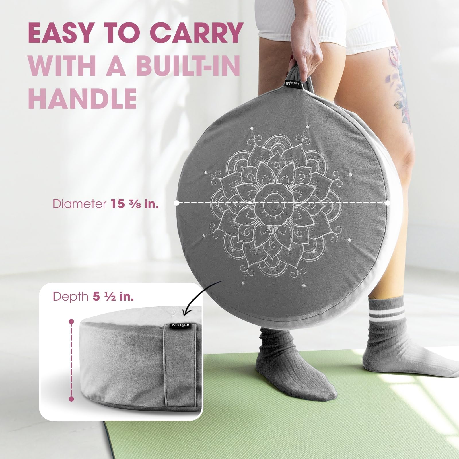 Yes4All Meditation Cushion, Floor Pillow Foam Zafu Buckwheat, Mandala Pattern Yoga Meditation Bolster Pillows, Floor Cushions - Image 3