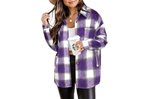 Beaully Women's 2024 Fall Clothes Plaid Shacket Jacket Long Sleeve Button Down Flannel Shirts Fashion Jacket