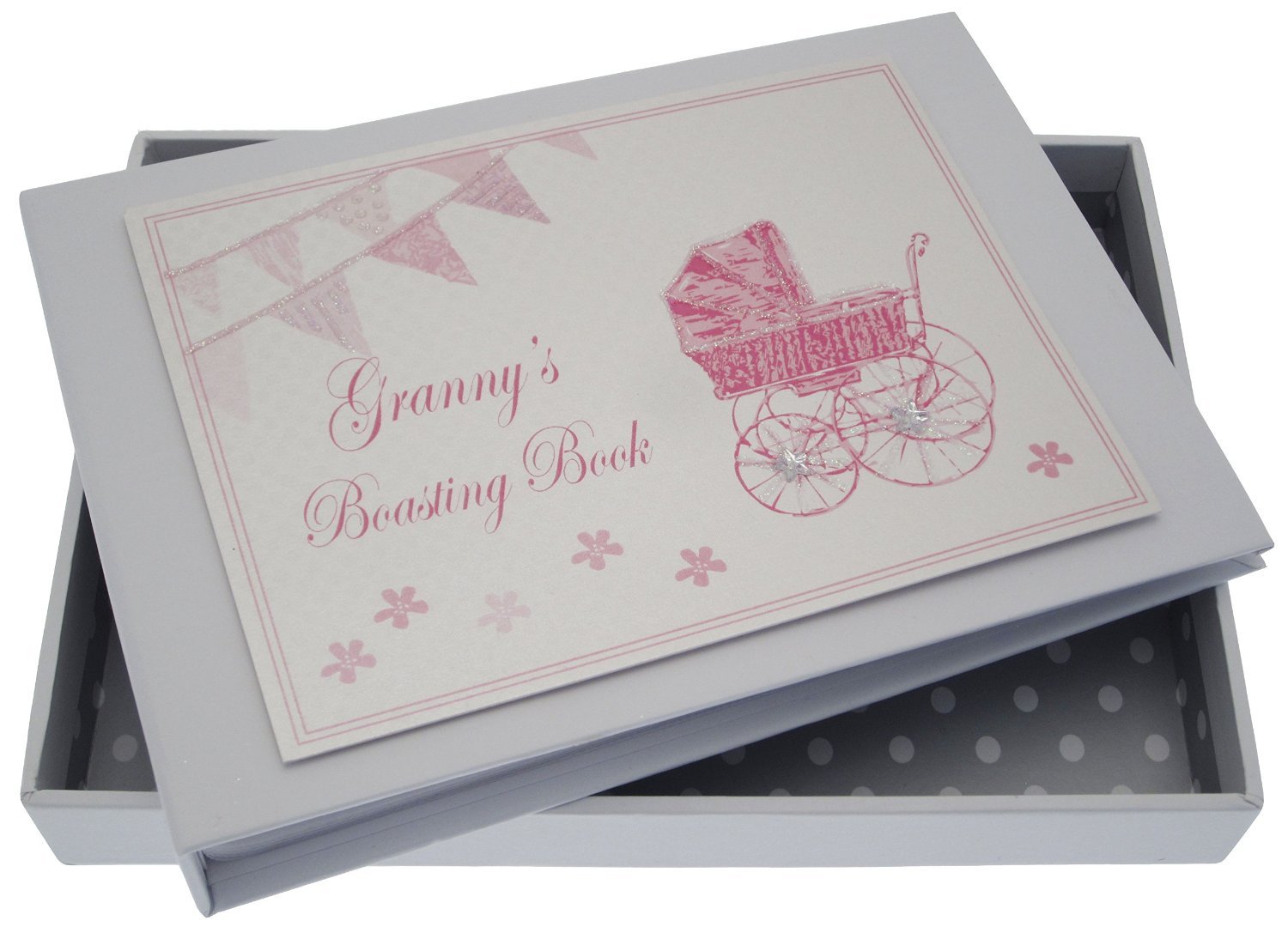 White Cotton Cards Granny's Boasting Book Tiny Album (Pink Pram and Bunting)