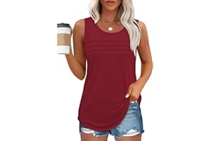 WELINCO Womens Casual Summer Tank Tops Sleeveless Pleated Blouses Dressy Loose Fit Scoop Neck Shirts Outfits