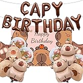 14PCS Capybara Birthday Decorations with Foil Balloons and Backdrop,Aluminum Mylar Capybara Balloons Party Favor for Birthday, Baby Shower & Gender Reveal