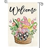 AVOIN colorlife Easter Garden Flag 12x18 Inch Double Sided Outside, Tulip Easter Eggs Bunny Welcome Yard Holiday Flag
