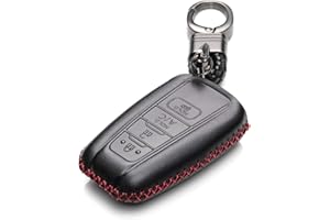 Vitodeco Genuine Leather Smart Key Fob Case Cover Compatible with Toyota Prius Prime 2017 - 2021 (4 Buttons with A/C, Black/Red)