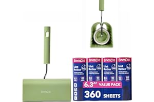 BomDa Extra Sticky Large Surface Lint Roller, 6.3'' Giant Lint Roller for Pet Hair, 360 Sheets/ 4 Refills, Long Handle Lint Remover for Clothes, Furniture (1 Roller + 360 Sheets)