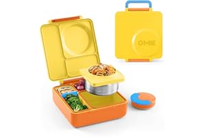 Omie OmieBox Bento Box for Kids - Insulated Bento Lunch Box with Leak Proof Thermos Food Jar - 3 Compartments, 2 Temperature Zones - (Sunshine) (Single)
