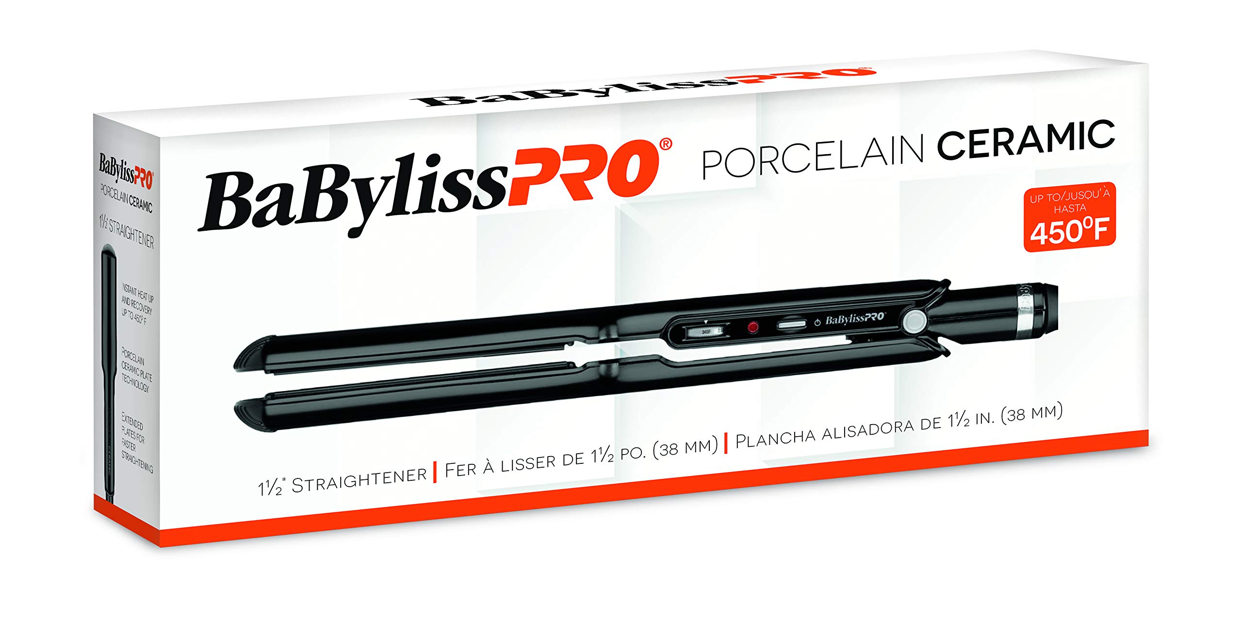BaBylissPRO Porcelain Flat Iron Hair Straightener, Hair Straightener Iron for Professional Salon Results and All Hair Types