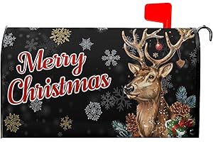Kcozydecor Merry Christmas Reindeer Mailbox Covers Magnetic Standard Size 18"" X 21"",Winter Snowflake Black Mailbox Wraps Post Letter Box Cover for Holiday Garden Yard Decor