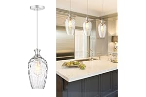 SADUENFR Glass Pendant Lights Kitchen Island, 1-Light Brushed Nickel Pendant Light Fixtures with Hand-Blown Clear Glass, Modern Farmhouse Hanging Light for Kitchen Sink Dining Room Bedroom, E26