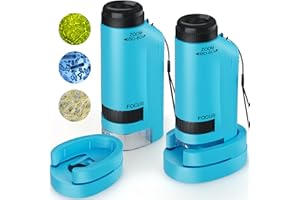 CUKU Portable Microscope for Kids Zoom 60x-180x,Handheld Mini Microscope Toy,STEM&Science Toys,LED Pocket,Little Scientist Microscopes with 12pcs Slides,Gift for 6,7,8,9,10+ Girls Boys（2PCS Blue）