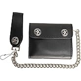 Milwaukee Leather MLW7823 Men's 4.25" Western Star Black Bi-Fold Leather Biker Wallet w/Anti-Theft Stainless Steel Chain - 4.25 Inch