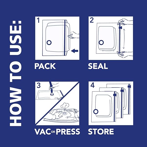 HEFTY SHRINK-PAK HEAVY DUTY VACUUM STORAGE BAGS – FOR CLOTHES, PILLOWS, TOWELS, BLANKETS & MORE – SPACE SAVER VACUUM SUCTION SEAL FOR HOME OR TRAVEL – 4 LARGE BAGS, 34 X 22 INCHES