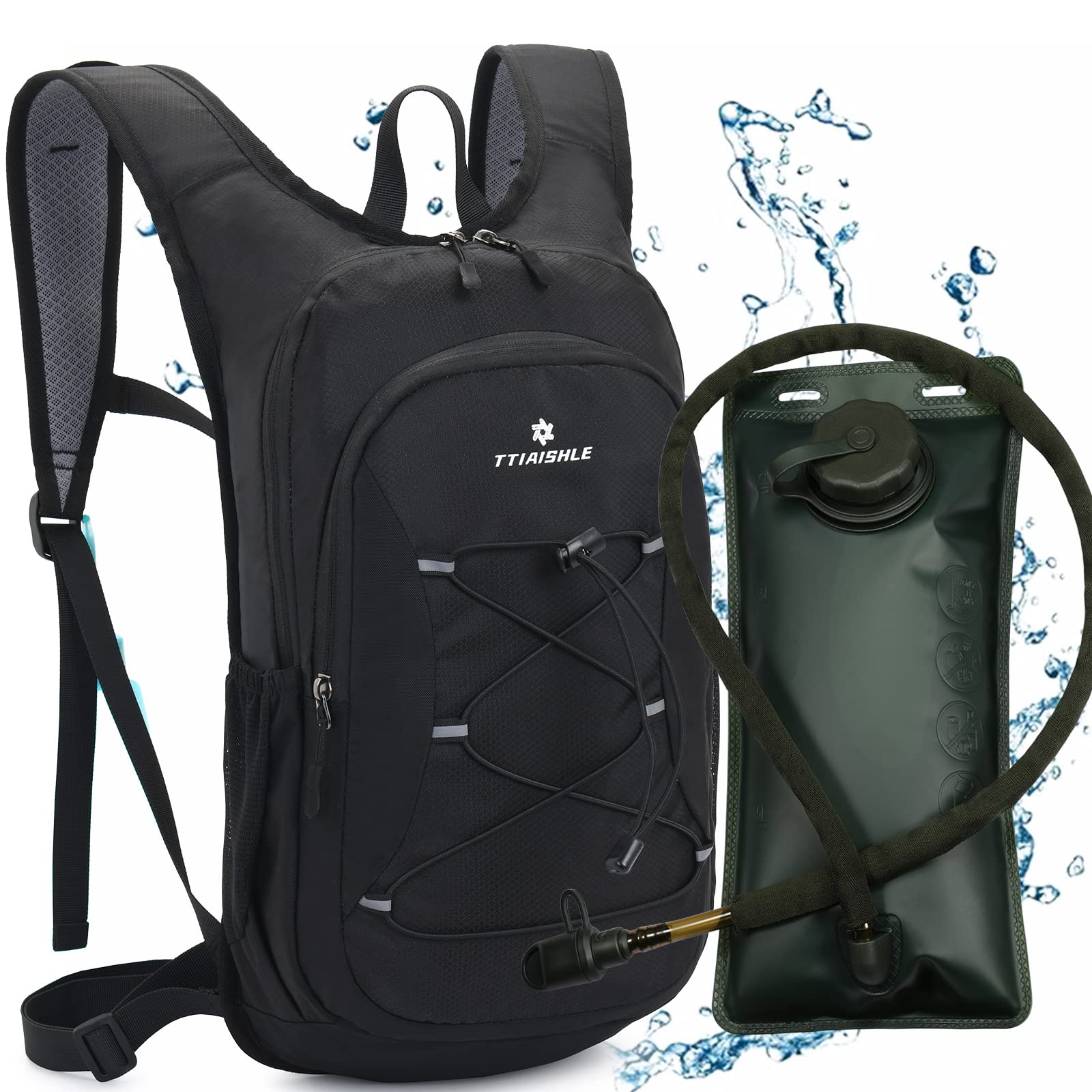 TTIAISHLE Hydration Pack Backpack with 2L BPA Free Water Bladder for Cycling Running Hiking Climbing Camping Racing skiing (Black+Green)