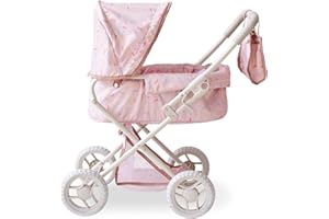 Olivia's Little World Confetti Baby Doll Stroller Pram with Detachable Bassinet, Foldable Carriage with Retractable Canopy & Storage, Fits 15-18" Dolls, Cochecito de Muñecas for Kids 3+