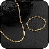 NORBU Stainless Steel Cuban Link Chain and Bracelet Set for Men, Chains 3.5mm/5mm/7mm Width, Bracelet 7 1/2" and 8" Length, No Tarnish & Durable Mens Jewelry