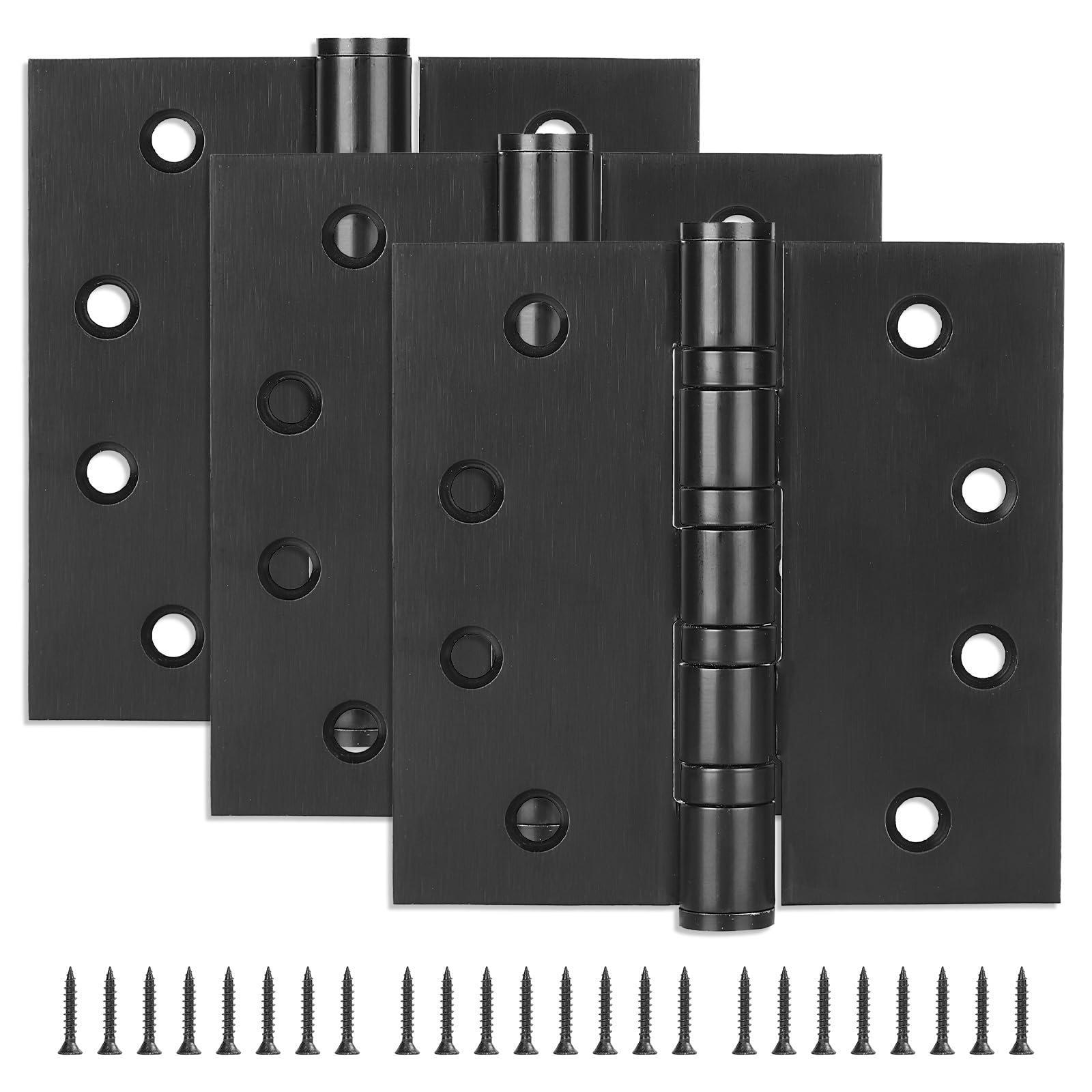 3 Pack Stainless Steel 4'' Door Hinges, 4in (102mm) x 4in (102mm) Heavy-Duty Ball Bearing Door Hinges with Square Corners for Exterior & Interior Doors, Black