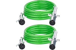 CheeMuii 2 Pack 7 Way Trailer Cord 12 FT ABS Electrical Power Cord Heavy Duty Green Straight Power Wire Cable for Semi Trucks