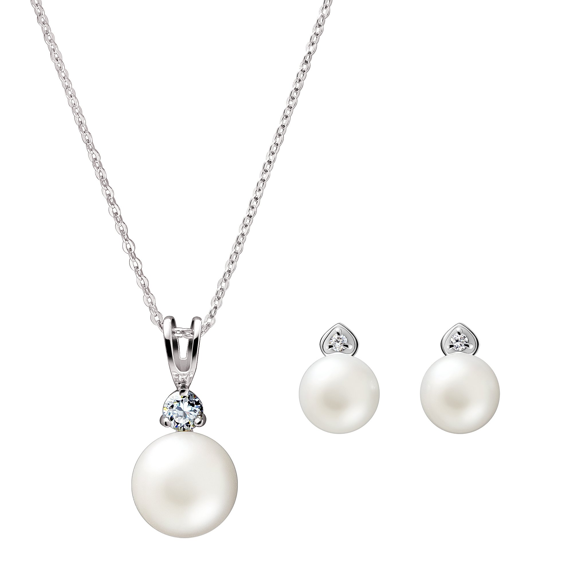 Franki Baker White Fresh Water Natural Cultured Pearl CZ & 925 Sterling Silver Pendant & Earring Set.