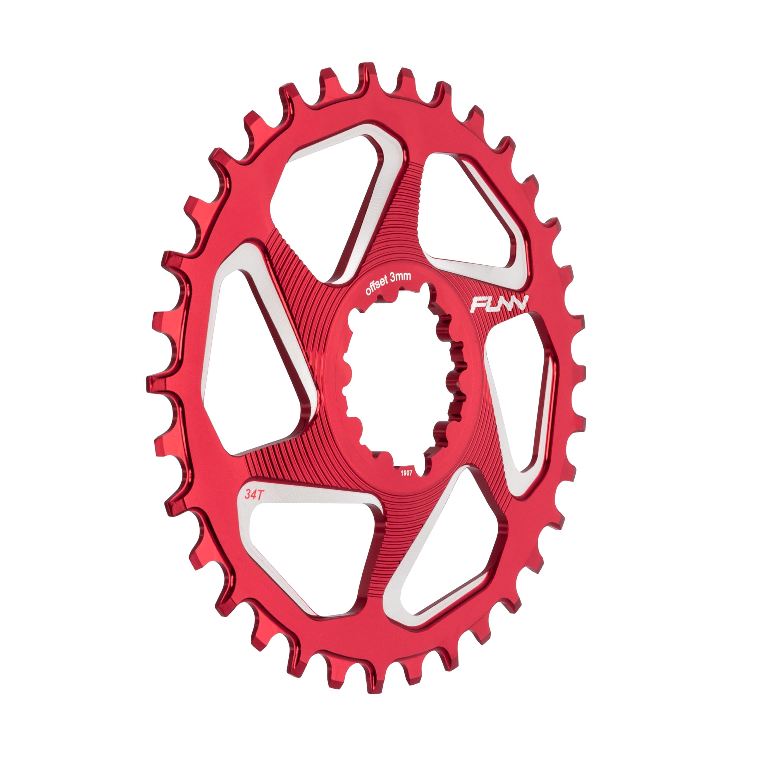 FUNN Solo DX Narrow Wide Chainring for 9 10 11 12 Speed Chain Compatible with SRAM Direct Interface Crankset, 3mm Offset (34T, Red)