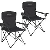SUNNYFEEL Portable Camping Chair 300LBS for Adults with Carry Bag, Black | Lightweight Folding Outdoor Lawn Chair with Adjustable Armrests &amp; Cup Holder, Shoulder Strap for Camping, Tailgating, Patio